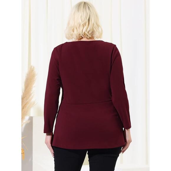 Peplum Style Burgundy Belted Knot Tie Top Agnes Orinda Women's Plus Size 3X - Picture 5 of 8
